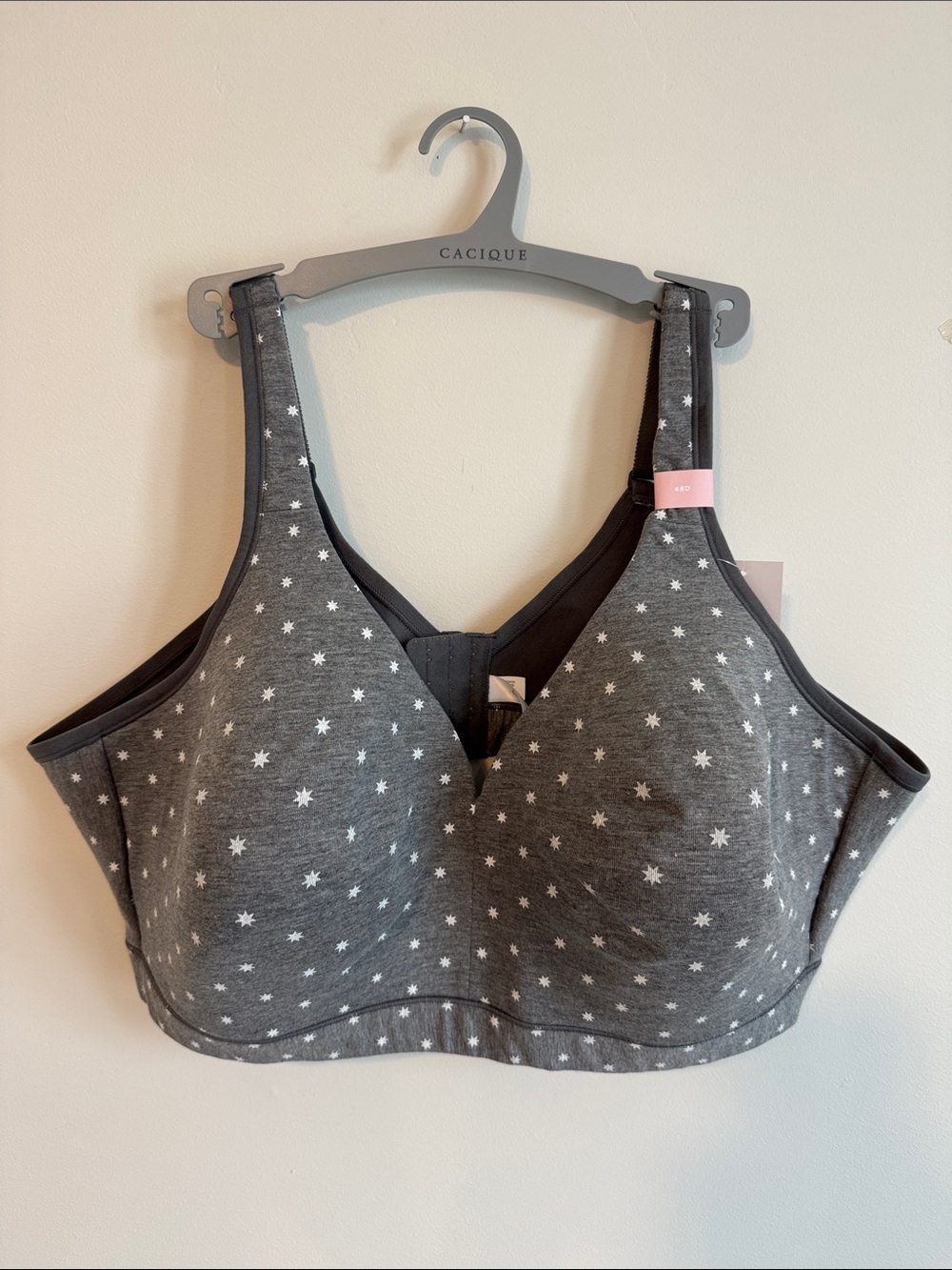 Cacique Gray Star-Print Soft Wireless Bra 48D